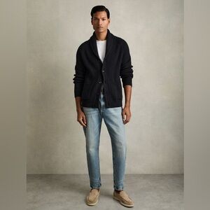 REISS MEN’S BLUE KING ATELIER WOOL BUTTON-THROUGH CARDIGAN M